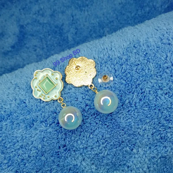 Blue Flower drop with Pearl earrings